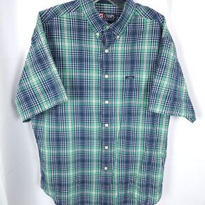 VTG Chaps Ralph Lauren Mens Large Blue Green Plaid Button Down Shirt